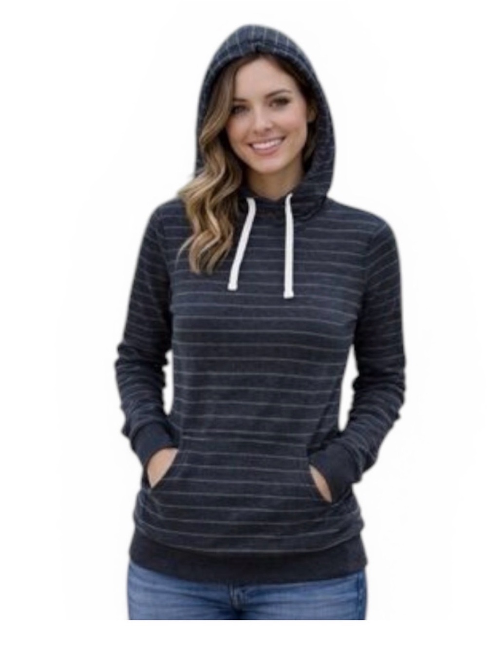 Workshop Republic Clothing S & M Women’s striped hoodie grey & White NEW